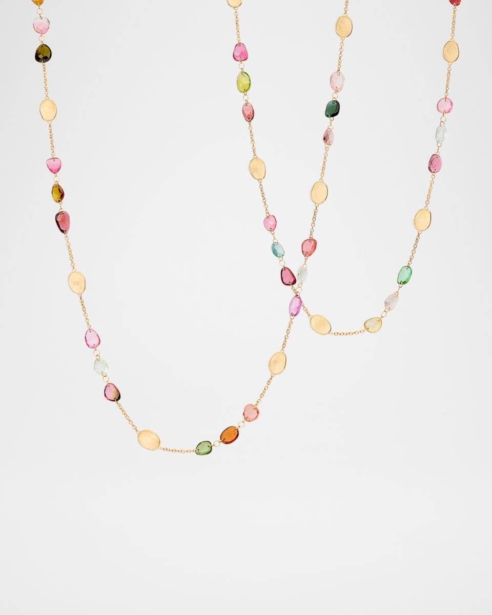 18K Long Lunaria Tourmaline Necklace with Mixed Tourmalines